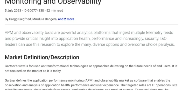 Magic Quadrant for Application Performance Monitoring and Observability