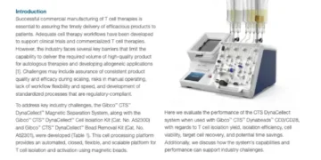 Automated and closed CTS DynaCellect Magnetic Separation System delivers target T cell isolation and magnetic bead removal at high efficiency