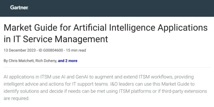 Gartner: Market Guide for Artificial Intelligence Applications in IT Service Management